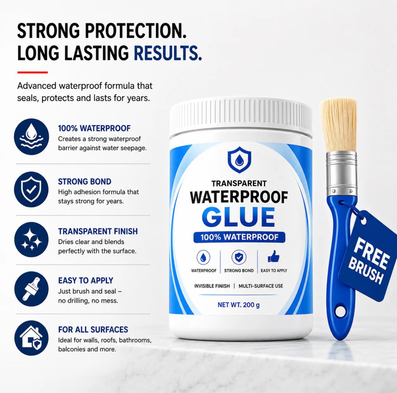 Transparent Waterproof Glue With Brush 200 Grm Each (Pack Of 2)