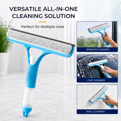 3-in-1 Window Cleaning Wiper with Built-in Spray Bottle