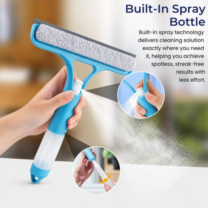 3-in-1 Window Cleaning Wiper with Built-in Spray Bottle