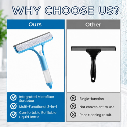 3-in-1 Window Cleaning Wiper with Built-in Spray Bottle